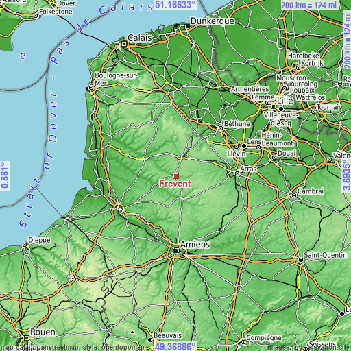 Topographic map of Frévent