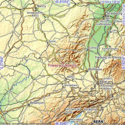 Topographic map of Fresse-sur-Moselle