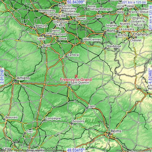 Topographic map of Fresnoy-le-Grand