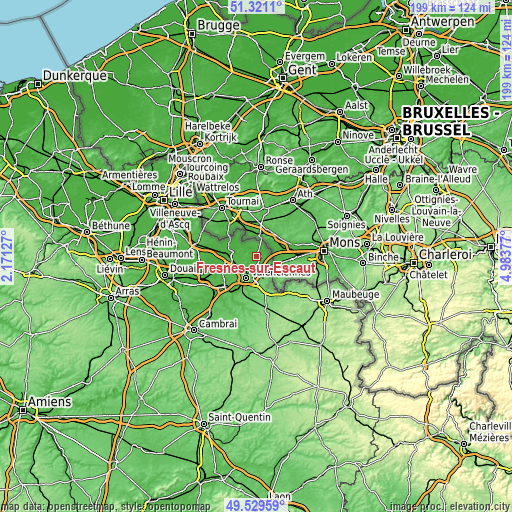 Topographic map of Fresnes-sur-Escaut