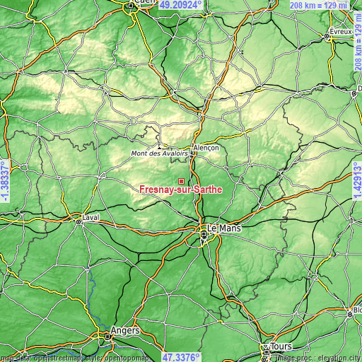 Topographic map of Fresnay-sur-Sarthe