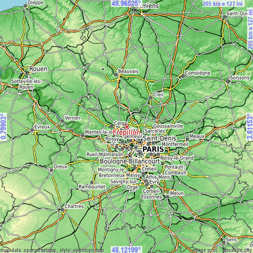 Topographic map of Frépillon