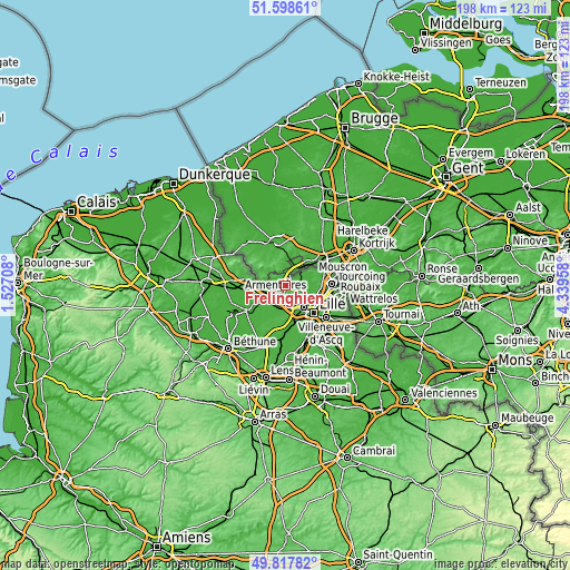 Topographic map of Frelinghien