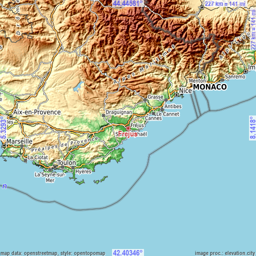 Topographic map of Fréjus