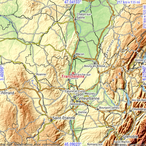 Topographic map of Francheleins