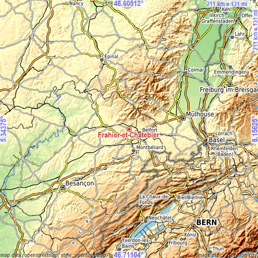Topographic map of Frahier-et-Chatebier
