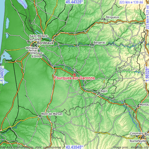 Topographic map of Fourques-sur-Garonne