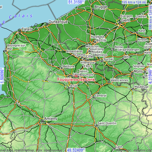 Topographic map of Fouquières-lès-Lens