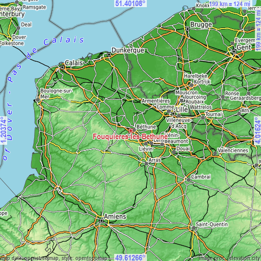 Topographic map of Fouquières-lès-Béthune