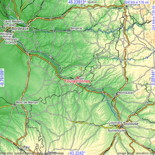 Topographic map of Foulayronnes