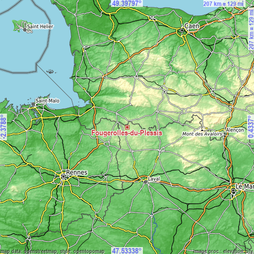 Topographic map of Fougerolles-du-Plessis