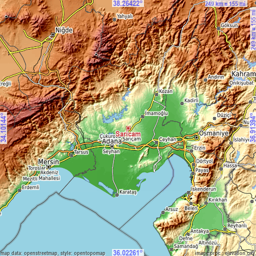Topographic map of Sarıçam