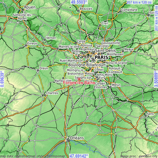 Topographic map of Forges-les-Bains