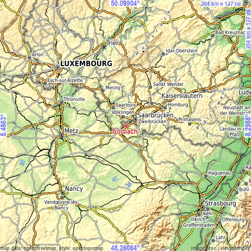 Topographic map of Forbach