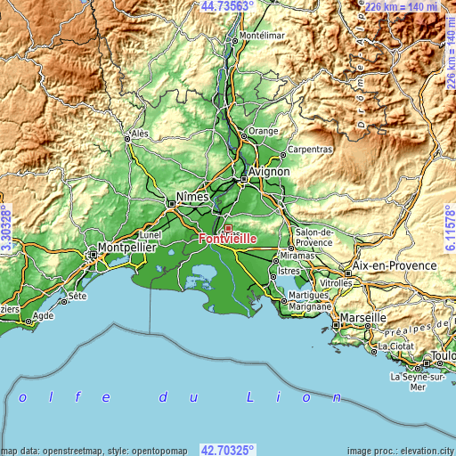 Topographic map of Fontvieille