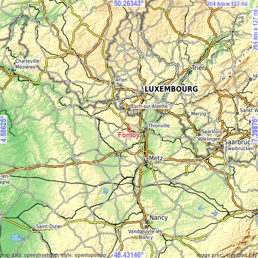 Topographic map of Fontoy