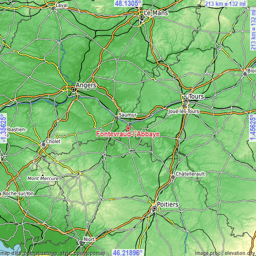 Topographic map of Fontevraud-l'Abbaye