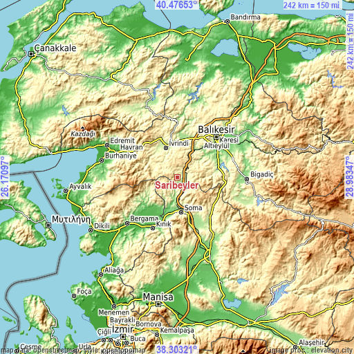 Topographic map of Sarıbeyler
