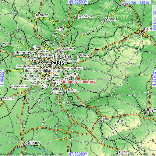 Topographic map of Fontenay-Trésigny