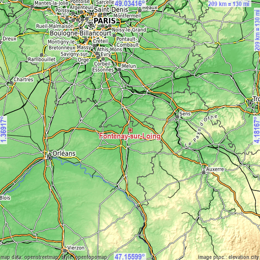 Topographic map of Fontenay-sur-Loing