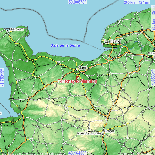 Topographic map of Fontenay-le-Marmion