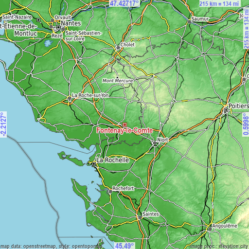 Topographic map of Fontenay-le-Comte