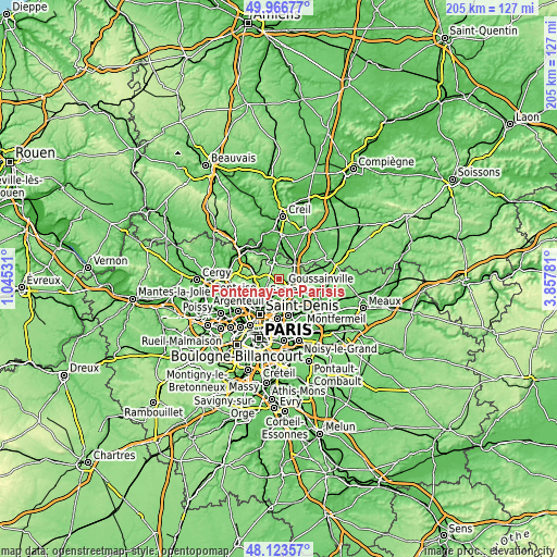 Topographic map of Fontenay-en-Parisis