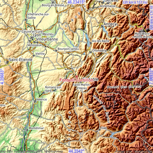 Topographic map of Fontanil-Cornillon