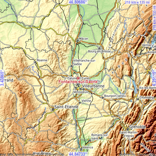 Topographic map of Fontaines-sur-Saône