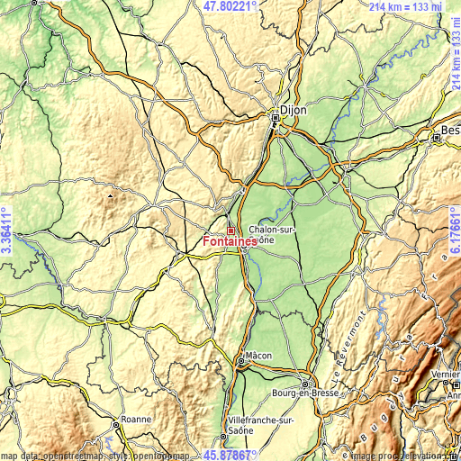 Topographic map of Fontaines