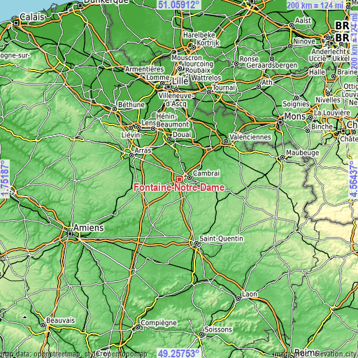 Topographic map of Fontaine-Notre-Dame