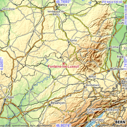 Topographic map of Fontaine-lès-Luxeuil