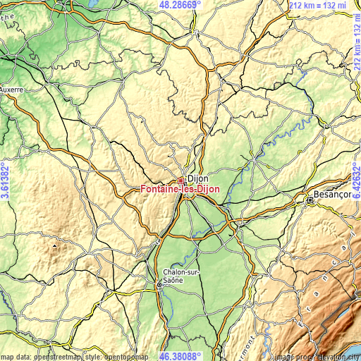Topographic map of Fontaine-lès-Dijon