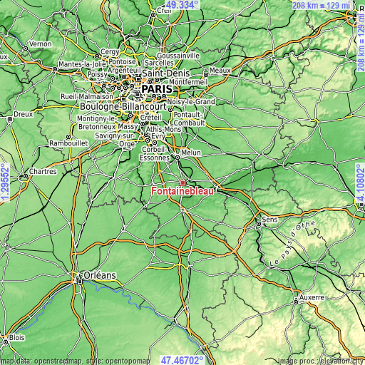 Topographic map of Fontainebleau