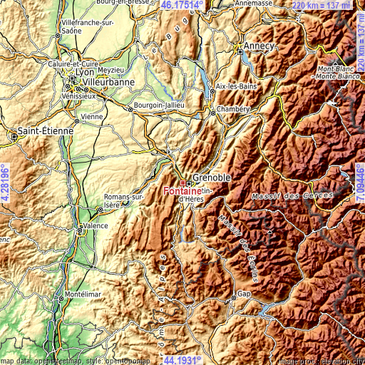 Topographic map of Fontaine