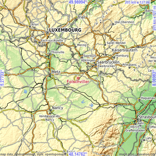 Topographic map of Folschviller