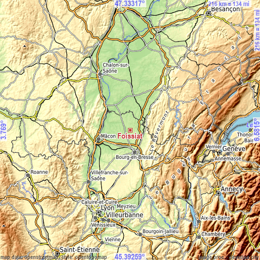 Topographic map of Foissiat