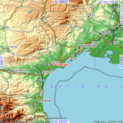 Topographic map of Florensac