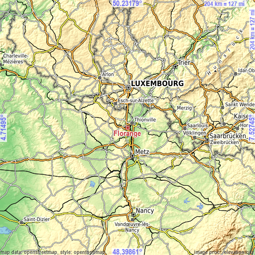 Topographic map of Florange