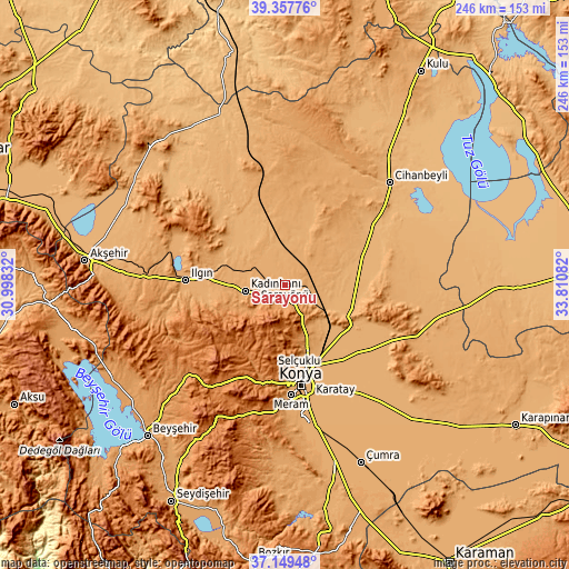 Topographic map of Sarayönü