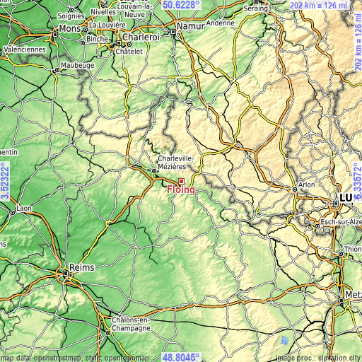 Topographic map of Floing