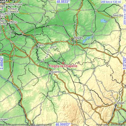 Topographic map of Flogny-la-Chapelle