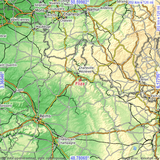 Topographic map of Flize