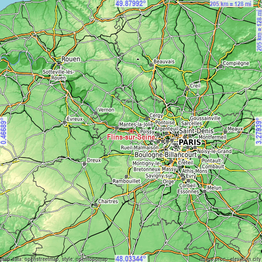 Topographic map of Flins-sur-Seine