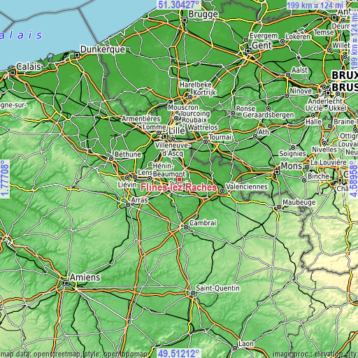 Topographic map of Flines-lez-Raches