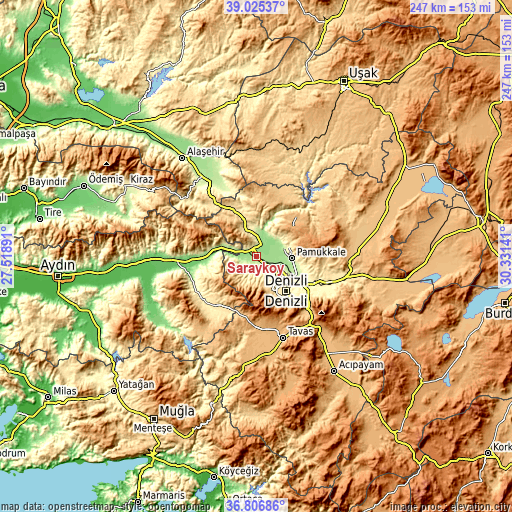 Topographic map of Sarayköy