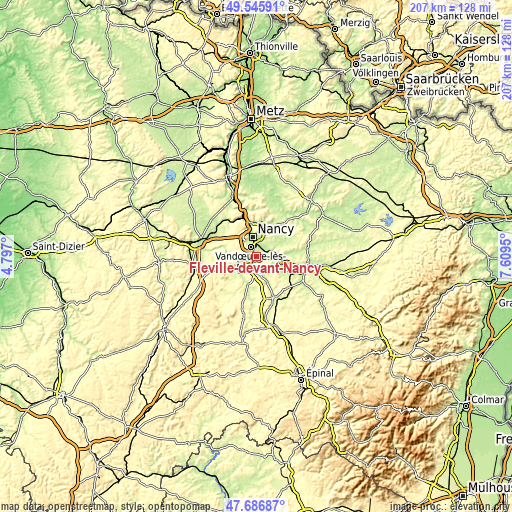 Topographic map of Fléville-devant-Nancy