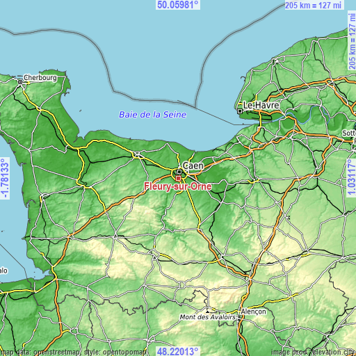 Topographic map of Fleury-sur-Orne