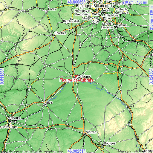 Topographic map of Fleury-les-Aubrais