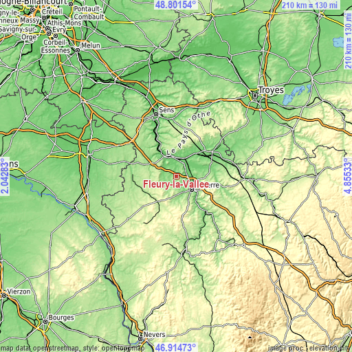 Topographic map of Fleury-la-Vallée